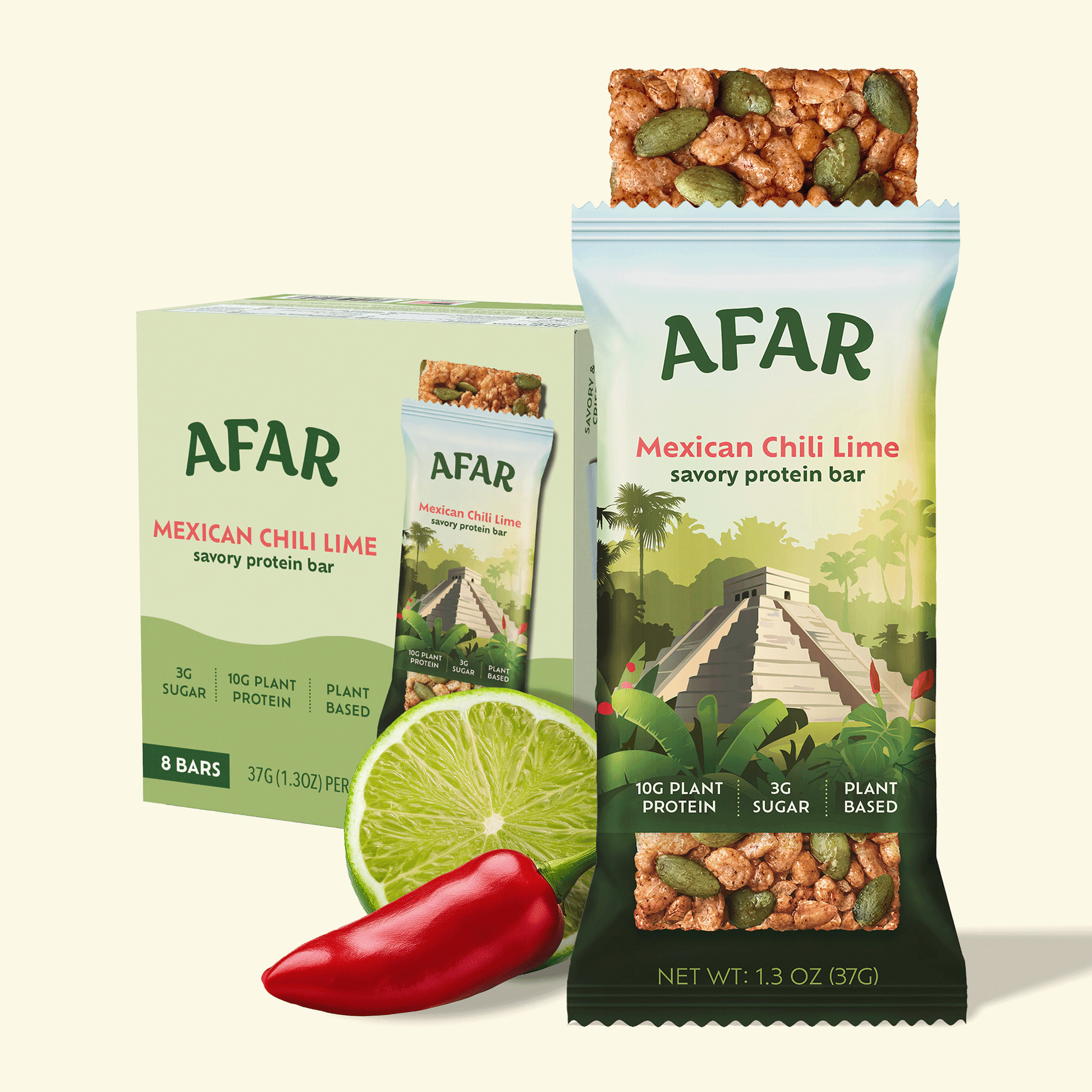 Afar Mexican Chili Lime bar with ingredients and box